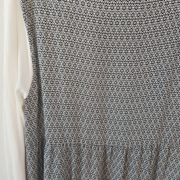 LOFT Cream Black Long Sleeve Layered Look Sweater Floral Geometric Top Size L - Picture 5 of 8